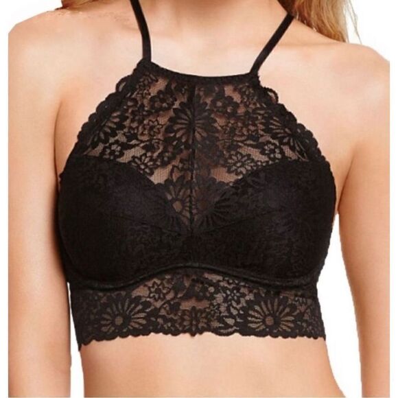 Victoria’s Secret PINK Wildflower Lace High Neck Bralette S - Black - Picture 1 of 15